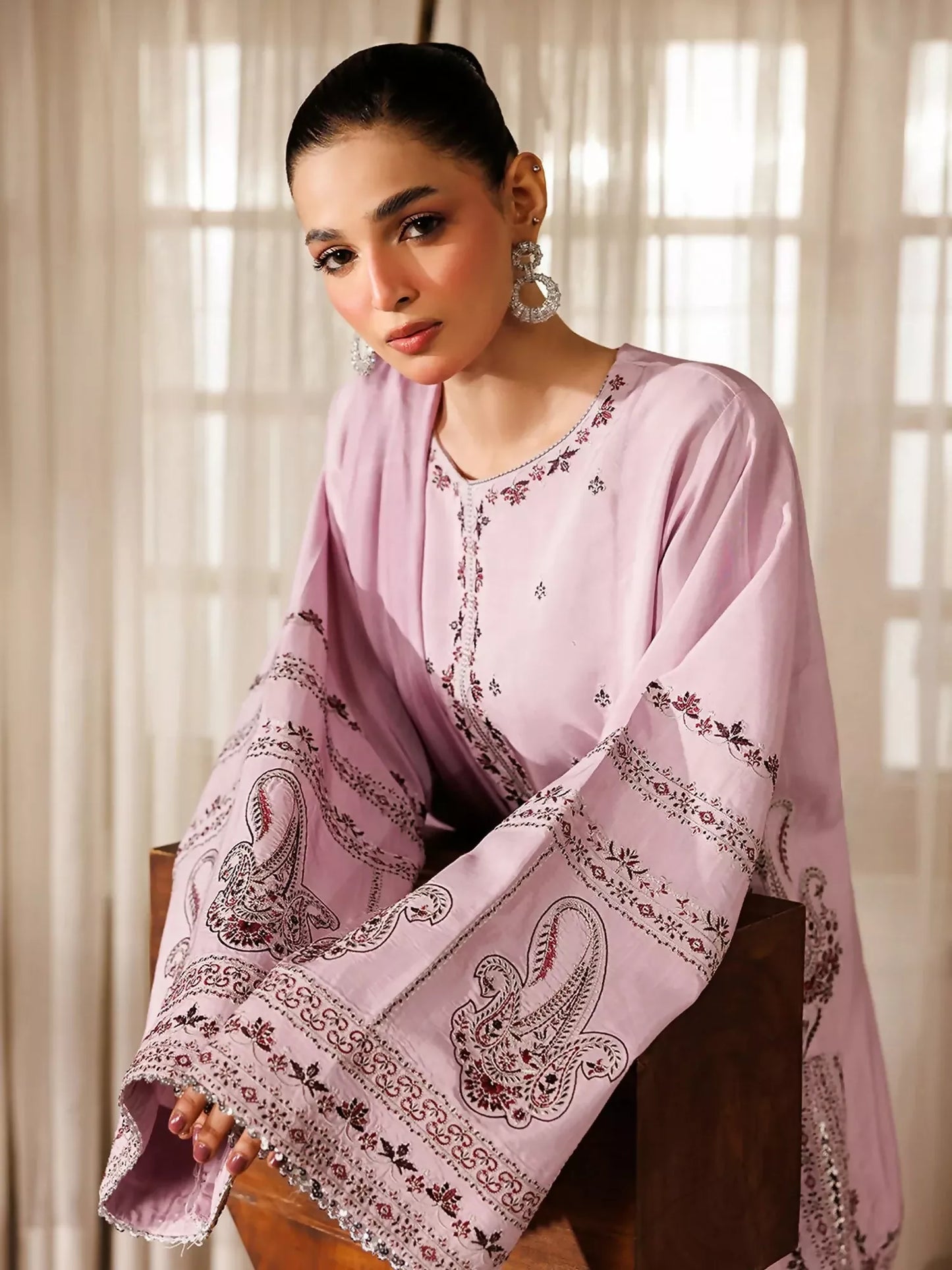 Panache Apparel Noore Eid Edit Sheesha Silk Embroidered Stitched Suit-Gull