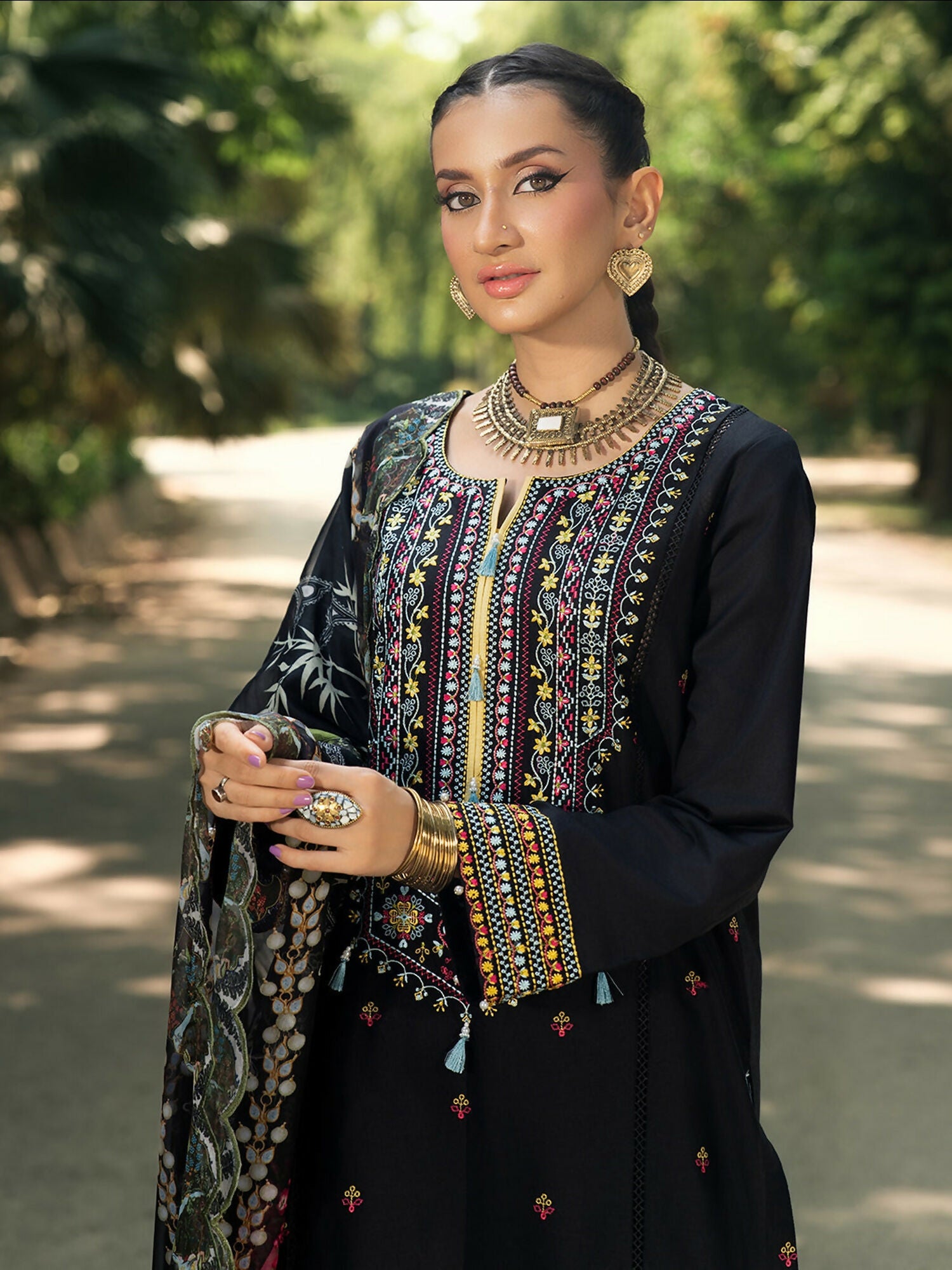 Hemstitch Lawn Embroidered Stitched 3-Piece Suit-Night Jasmine