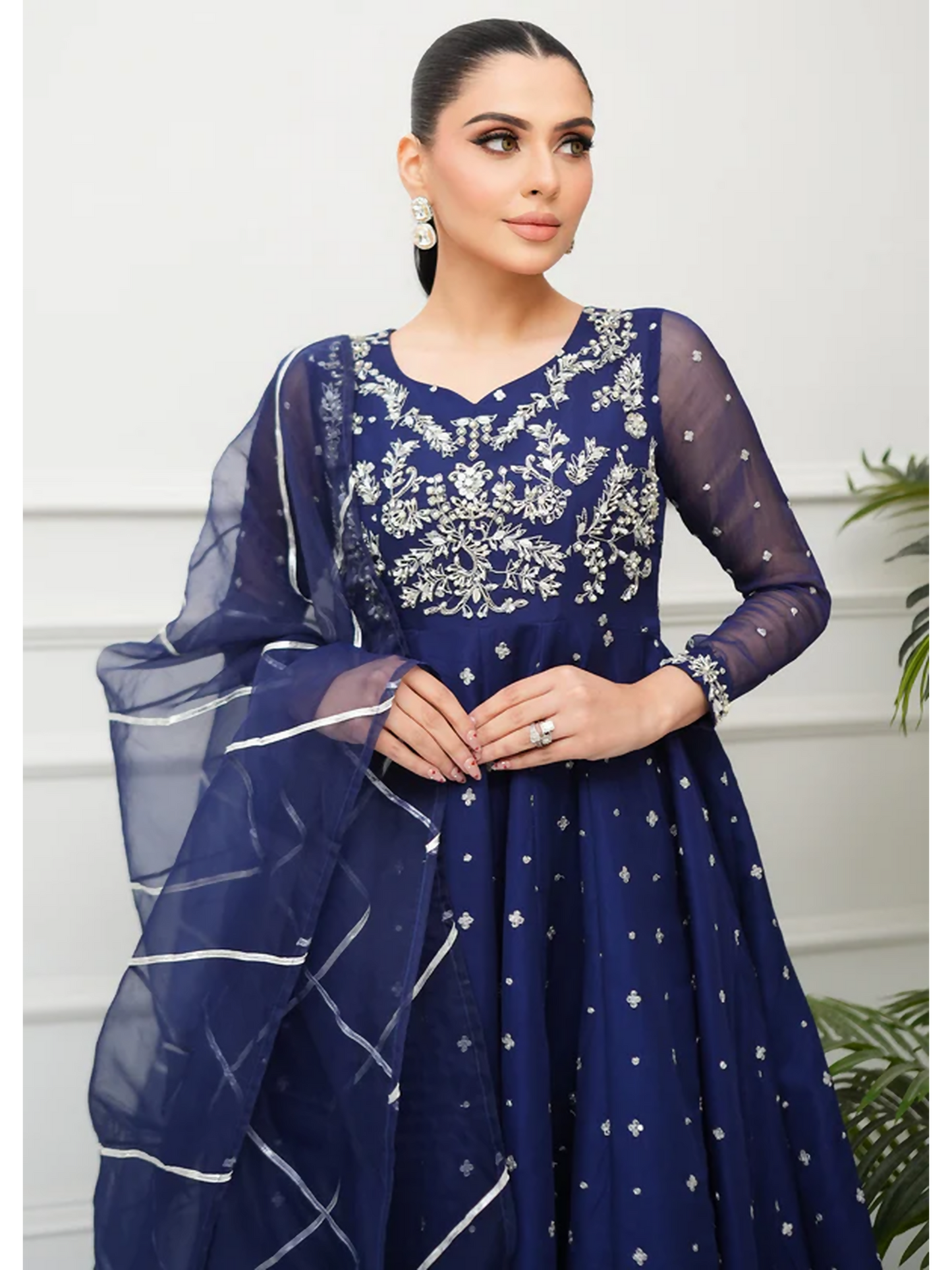 Allure By IH Lehr Chiffon Embroidered Lehenga-Sundae