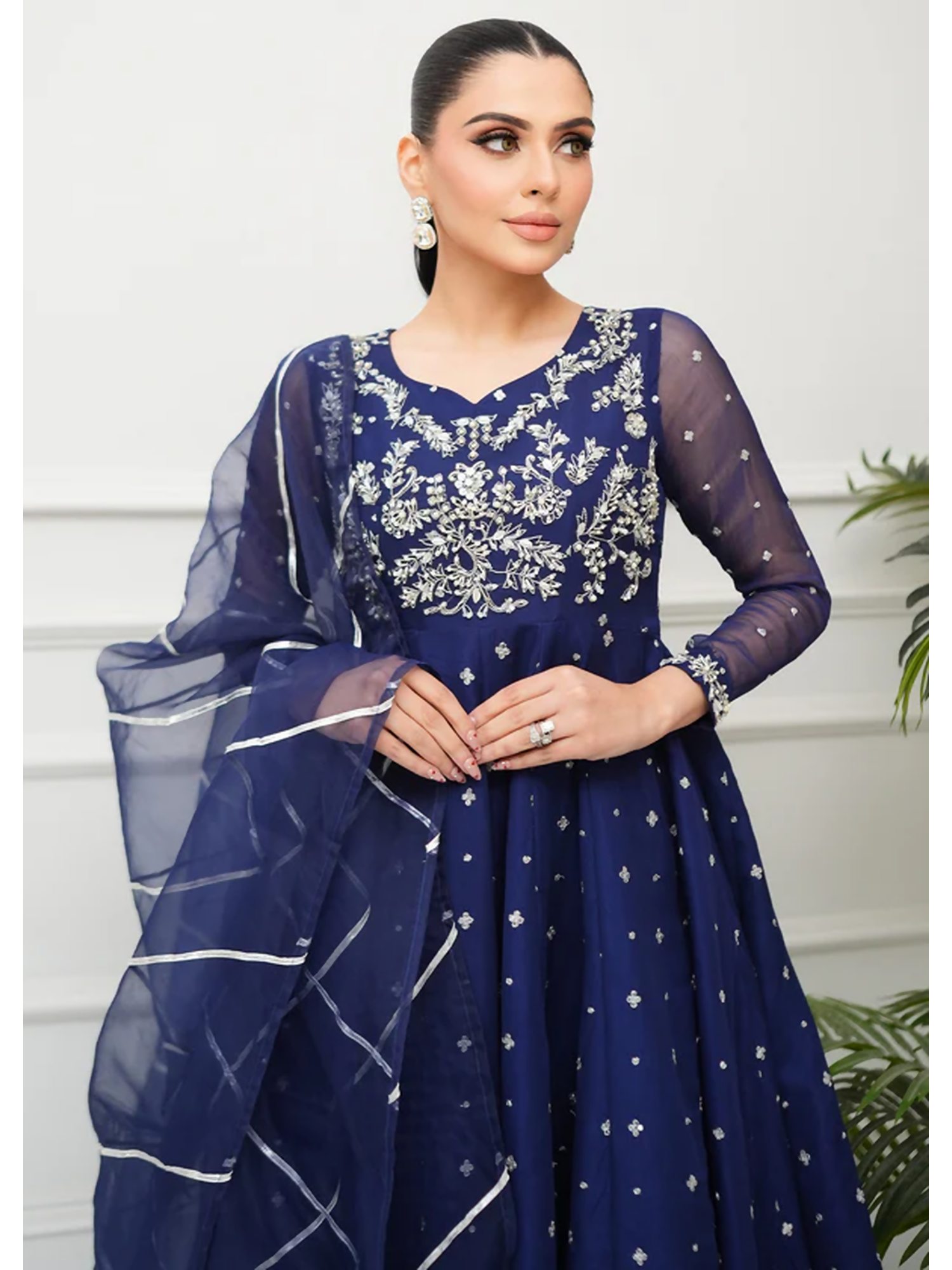 Allure By IH Lehr Chiffon Embroidered Lehenga-Sundae