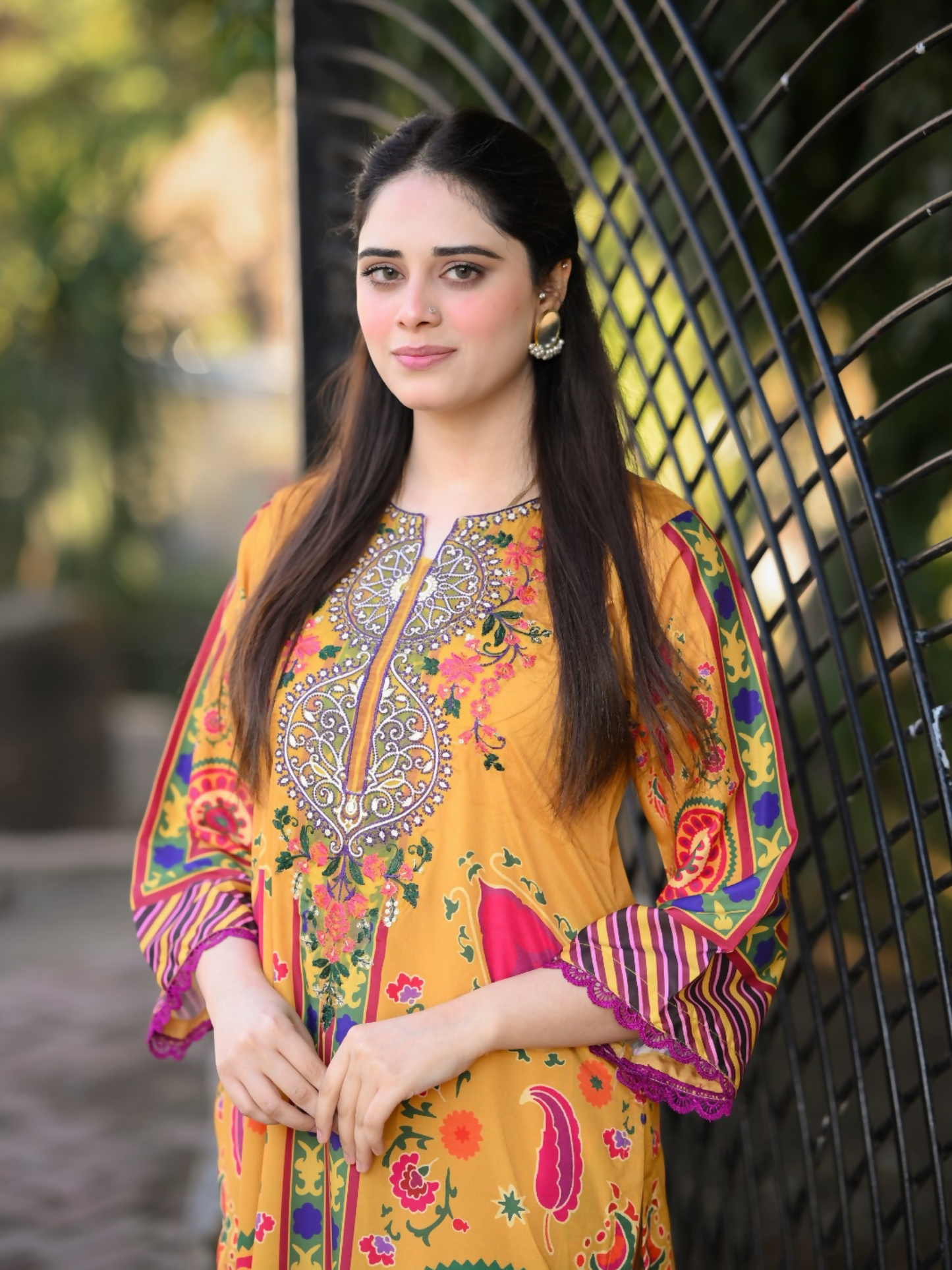 Tehzeeb Libas Poly Lawn Embroidered Co-Ord Set-Caramel