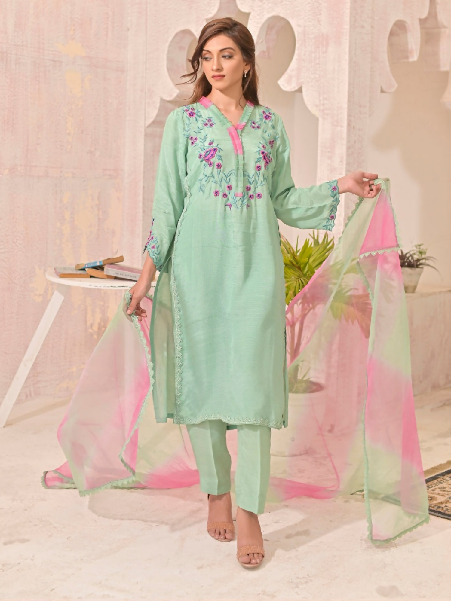 Ruby's Couture Panache Raw Silk Embellished Stitched 3-Piece Suit-Alayana