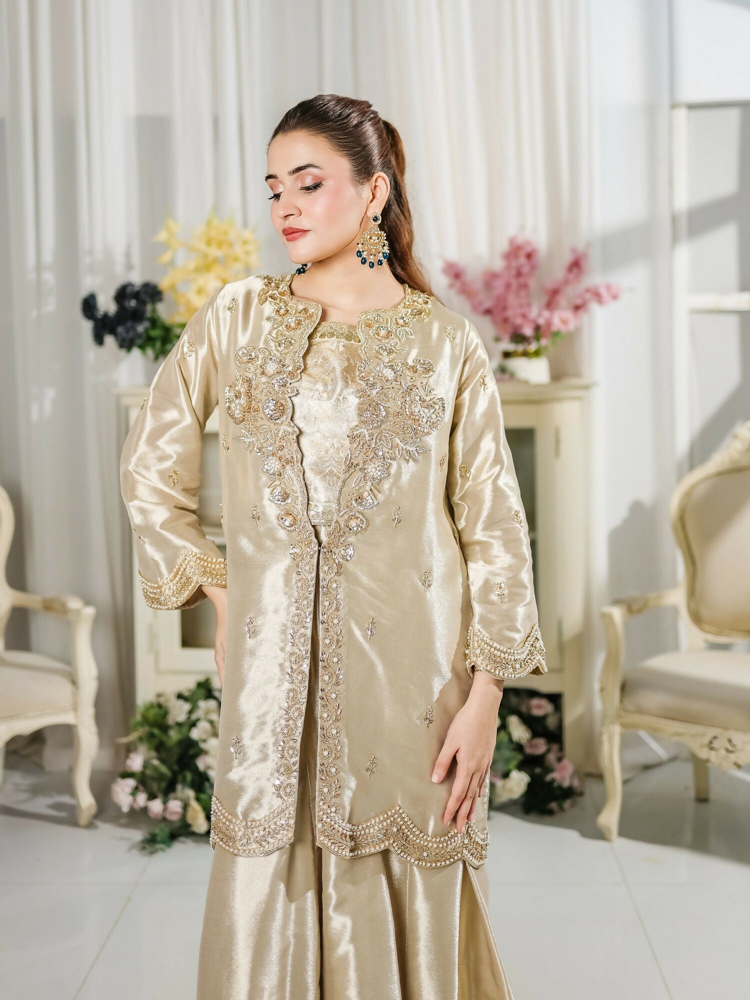 Farooq Hameed Studio Wedding Festive'25 Pure Laama Silk Embroidered Stitched 3-Piece Suit-Merivah