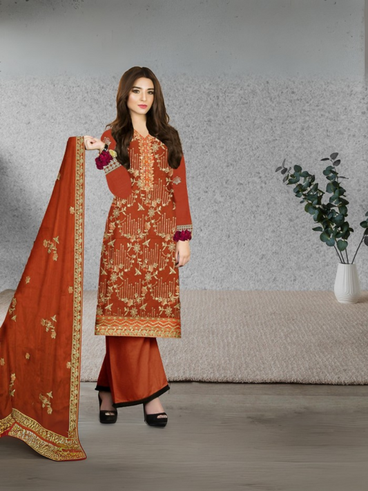 Funky's Embroidered Unstitched 3-Piece Suit-14998