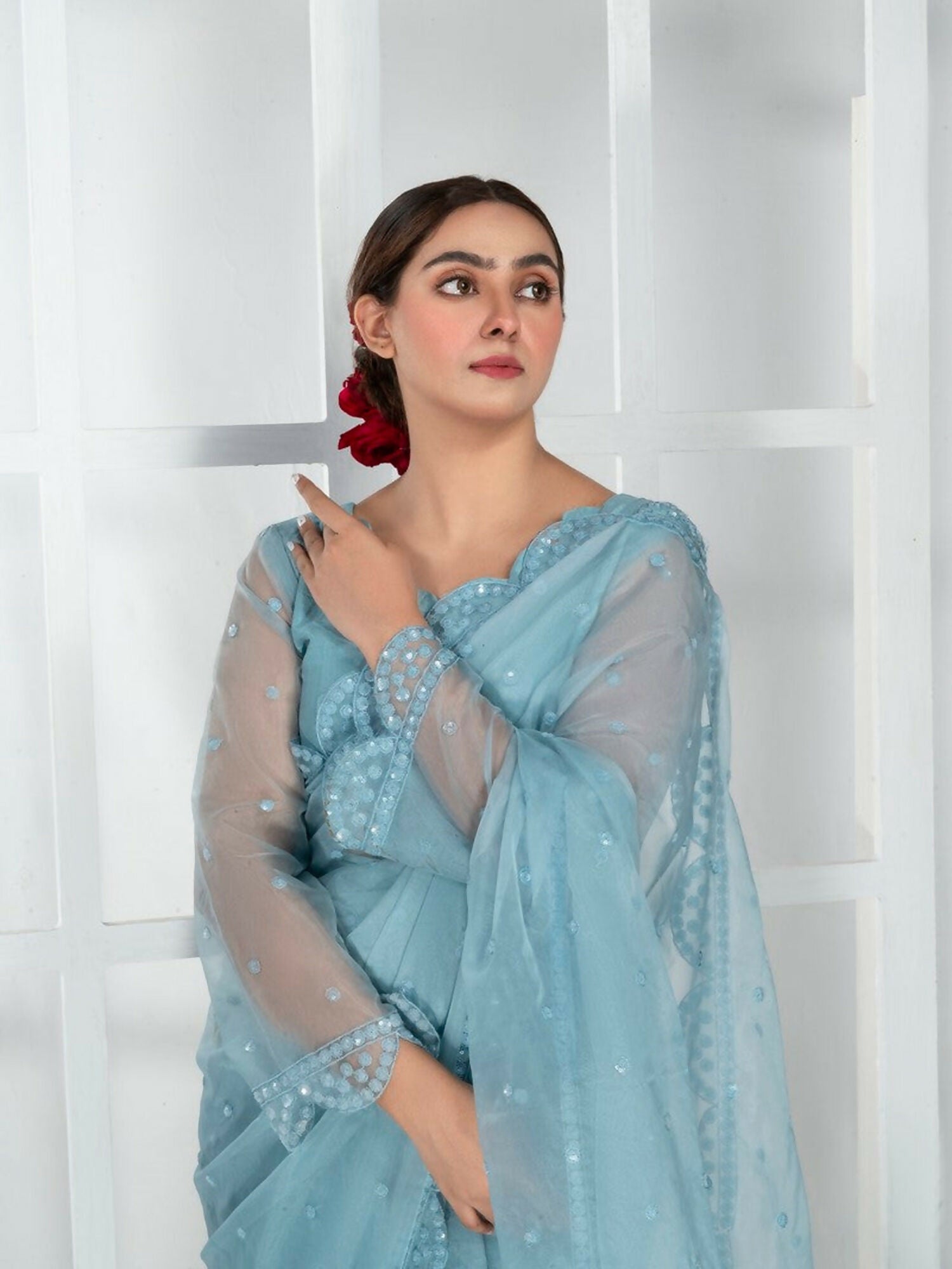 Imran Aftab Lux Winter Wedding Organza Embroidered Unstitched Saree-IASC-29