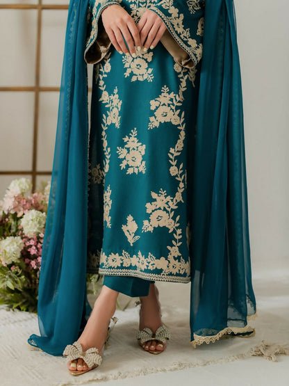 Zeephire Dhanak Embroidered Stitched 3-Piece Suit-Kawiya