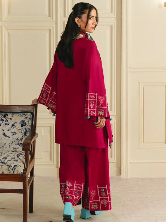 Mannat Clothing Boho Summer'26 Cotton Embroidered Stitched Suit-Crimson Muse