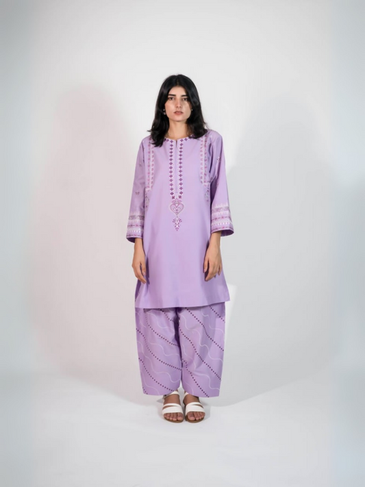 Trends Forever Karam Collection purple lawn stitched 2-piece suit featuring an embroidered shirt and embroidered trouser for an elegant and polished appearance.