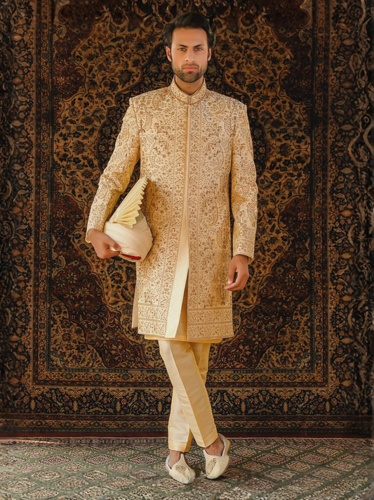 Gem Garments The Sartorial Edit Raw Silk Embellished Sherwani-Xerxes