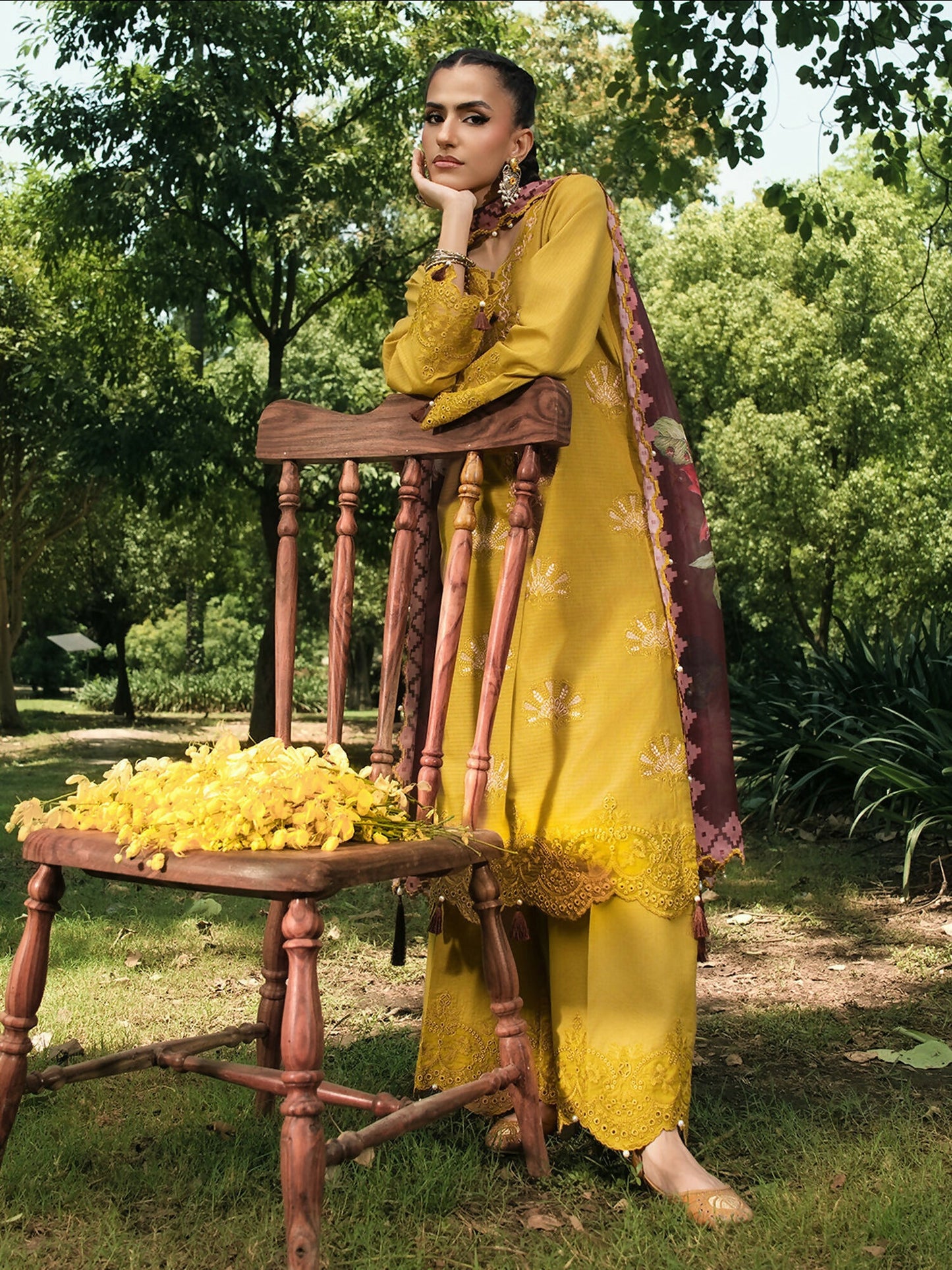 Hemstitch Lawn Embroidered Stitched 3-Piece Suit-Matcha