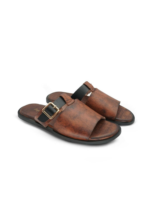 Men's cow leather slippers by Royale Leather with 450-gram lightweight build and rubber sole, ideal for indoor use and casual wear