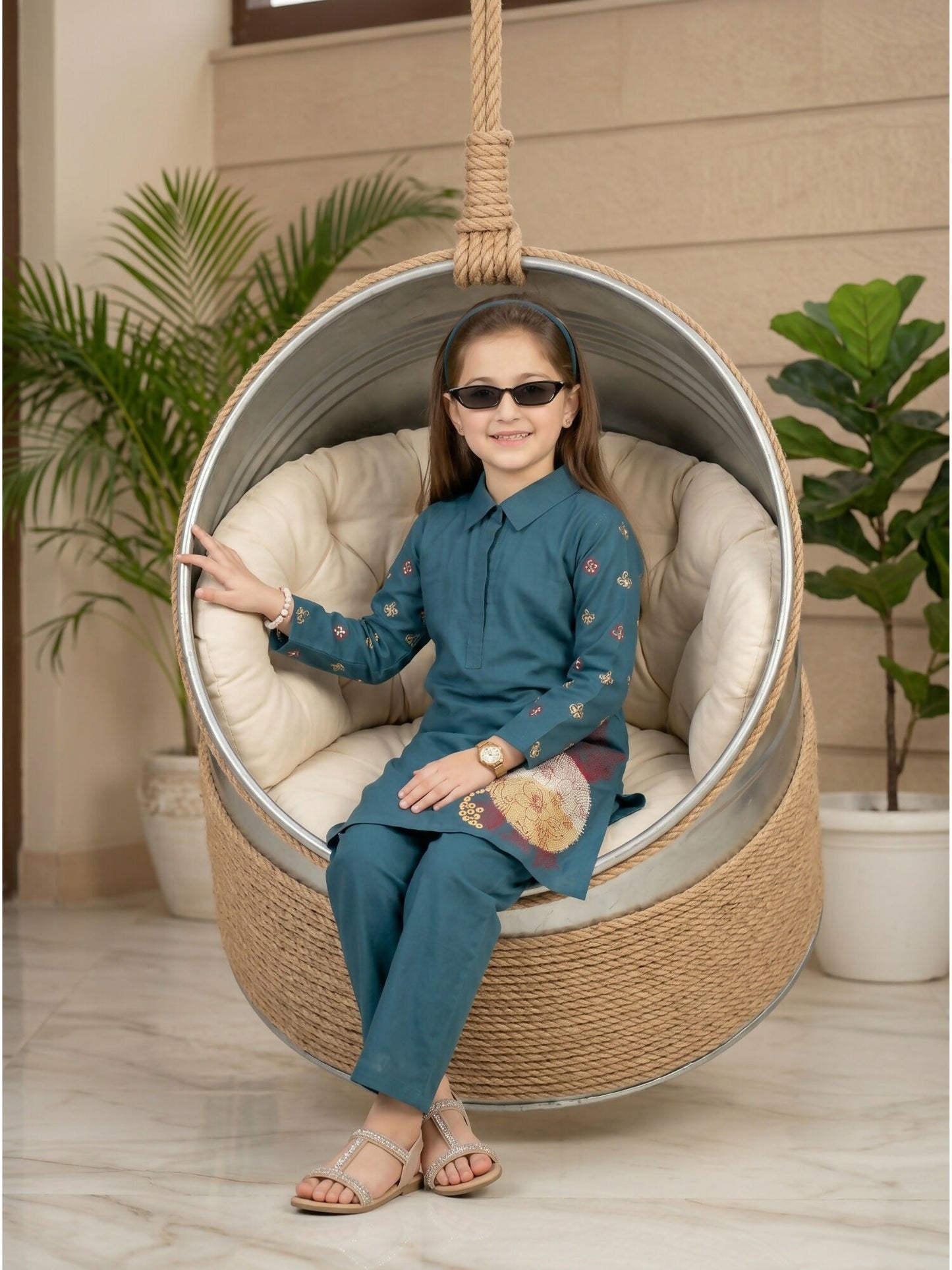 Velvour Girls Cotton Embroidered Co-Ord Set-VG216-A