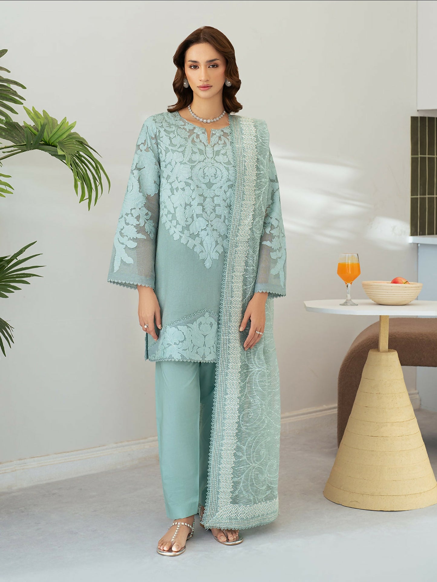 Mahnur Sera Pret'26 Net Embroidered Stitched 3-Piece Suit-SP-03