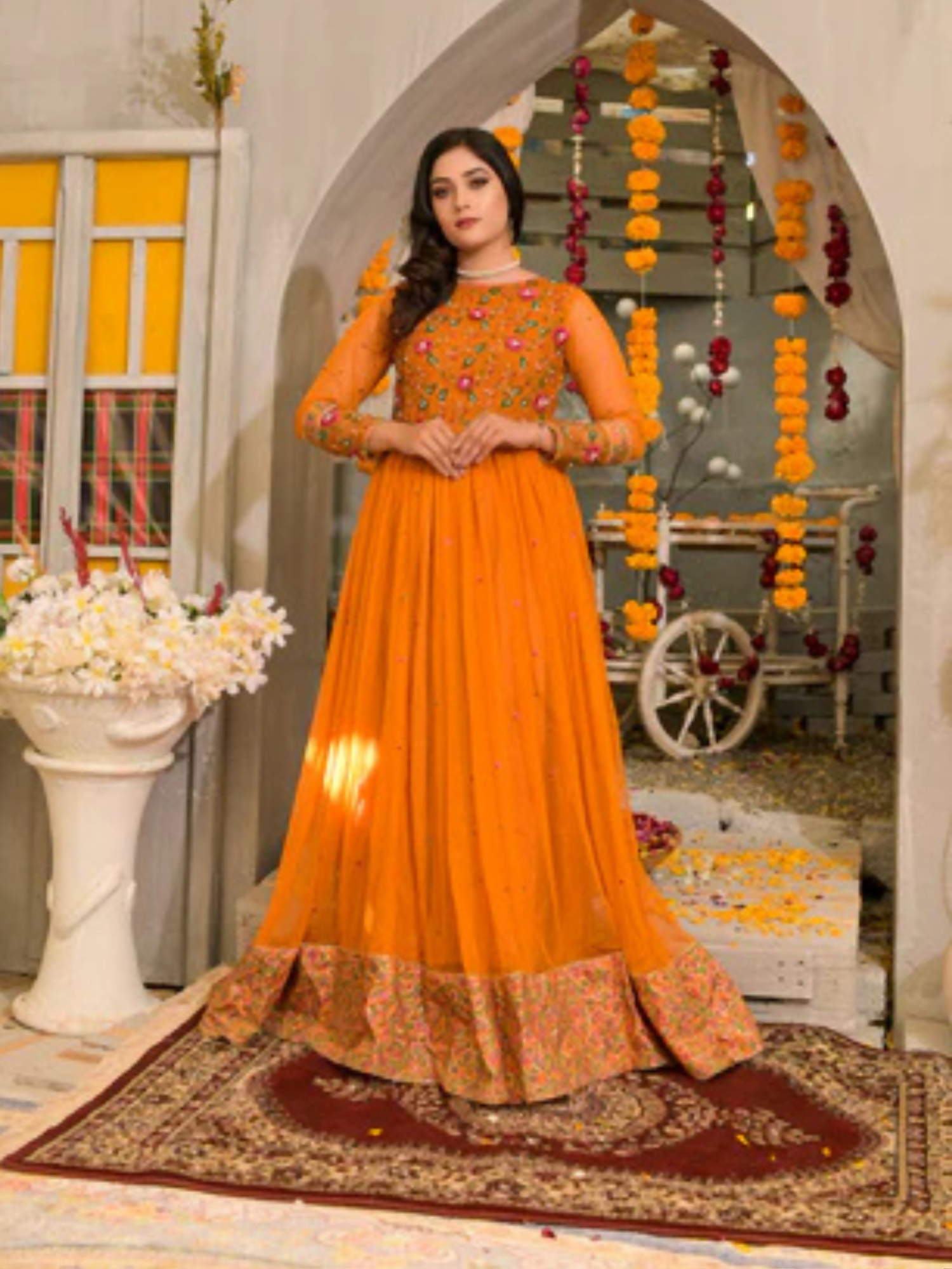 Ruby's Couture Poshak Korean Net Embellished Stitched 2-Piece Suit-Laila