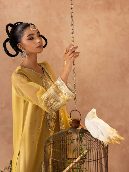 Shurooq Geet Organza Embroidered Stitched 3-Piece Suit-Jhoomar