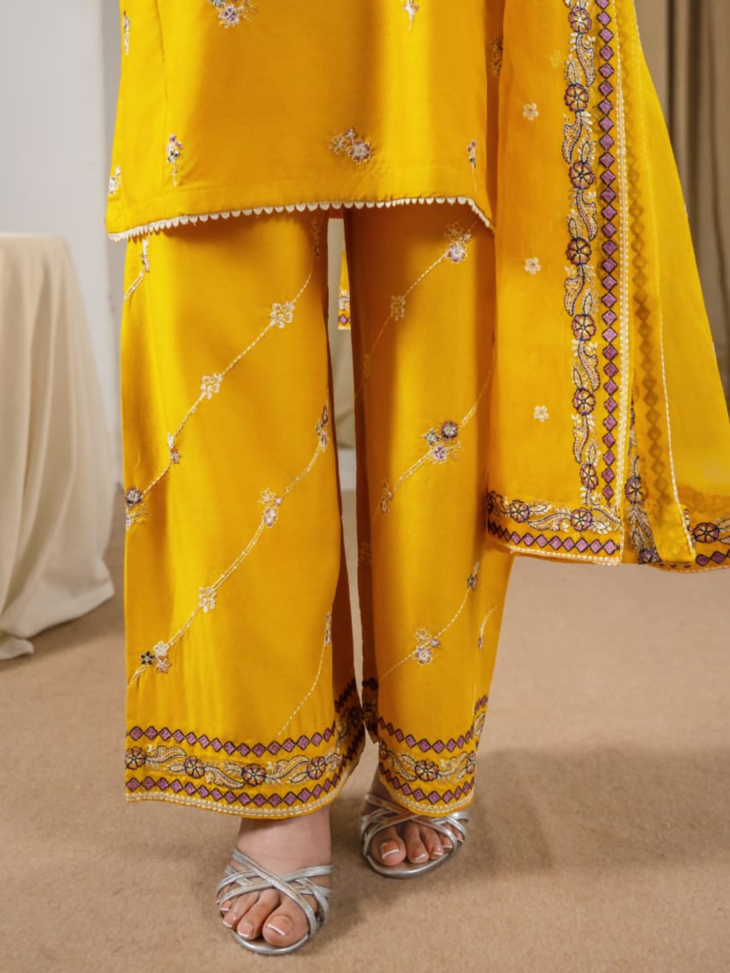 Tehzeeb Libas Linen Embroidered Stitched 3-Piece Suit-Preet