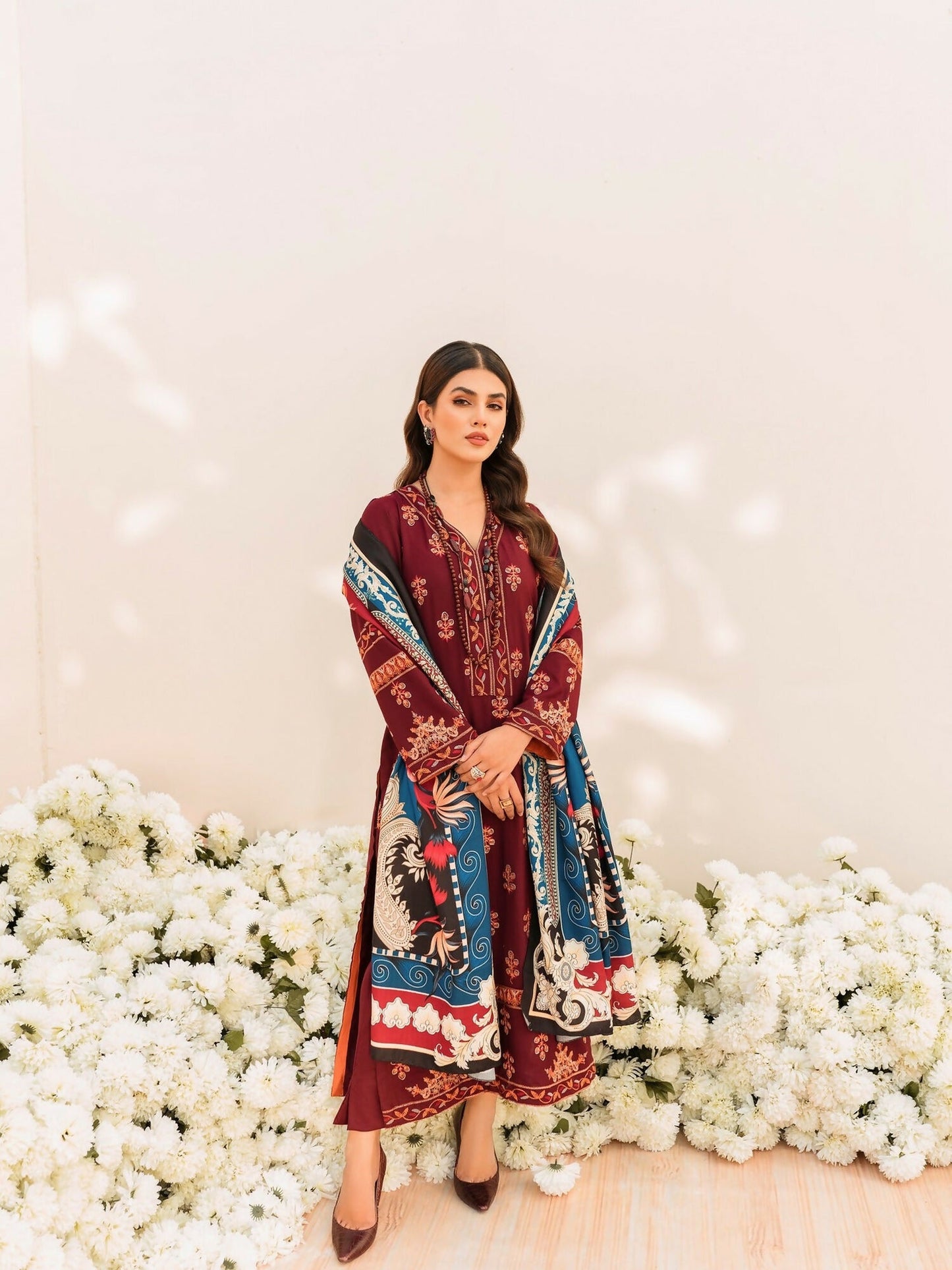Panache Apparel Linen Embroidered Stitched Suit-Fluer