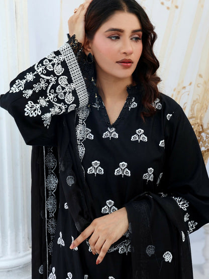 RB Pret & Couture Linen Embroidered Stitched 3-Piece Suit-04