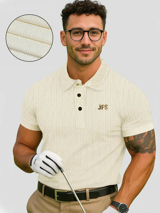 Men’s Jupiter Self Textured Polo with classic textured collar, premium metal logo, side vents, ribbed cuffs, made from 100% soft cotton fabric.