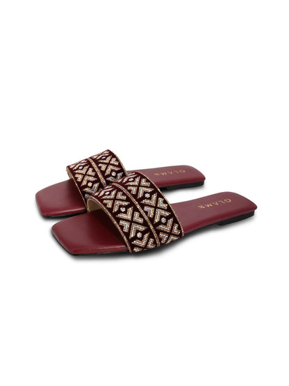 Maroon Royale Leather Women’s Slides-769