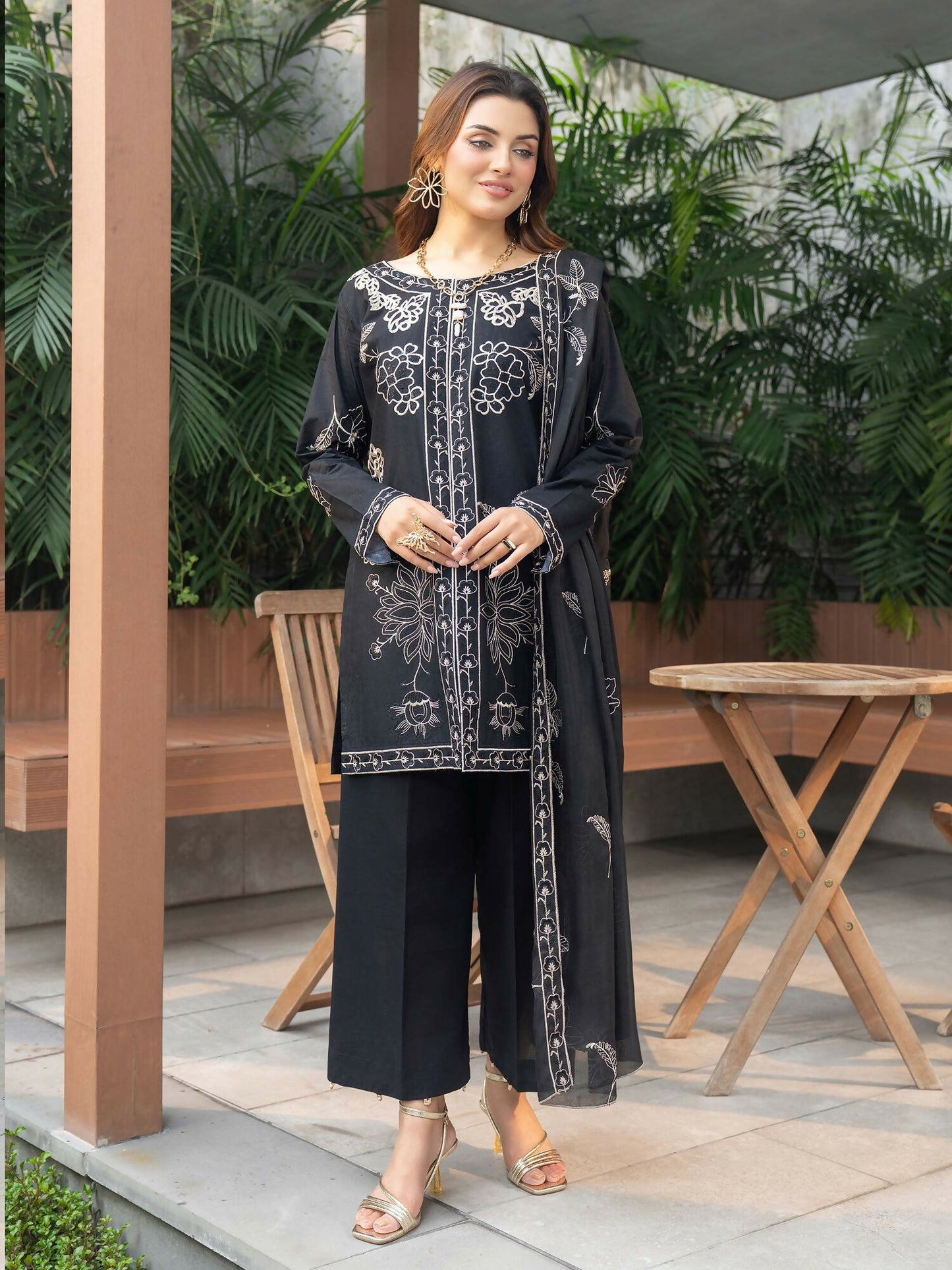 Panache Apparel Solid Story Cotton Lawn Embroidered Stitched Suit-Rhea