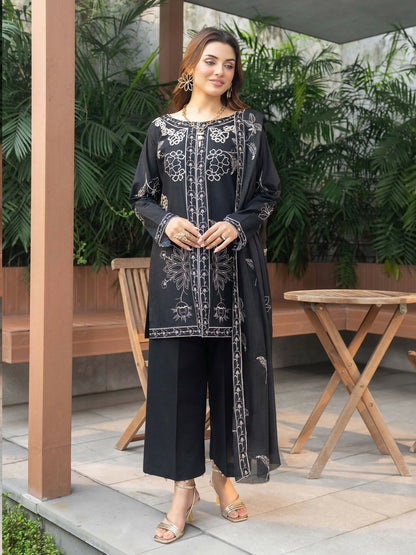 Panache Apparel Solid Story Cotton Lawn Embroidered Stitched Suit-Rhea
