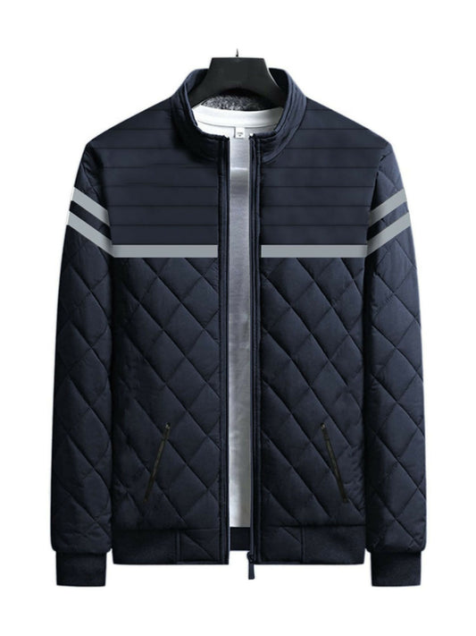 Black and Navy Imported Reflector Stripes Sherpa Winter Jackets-14743