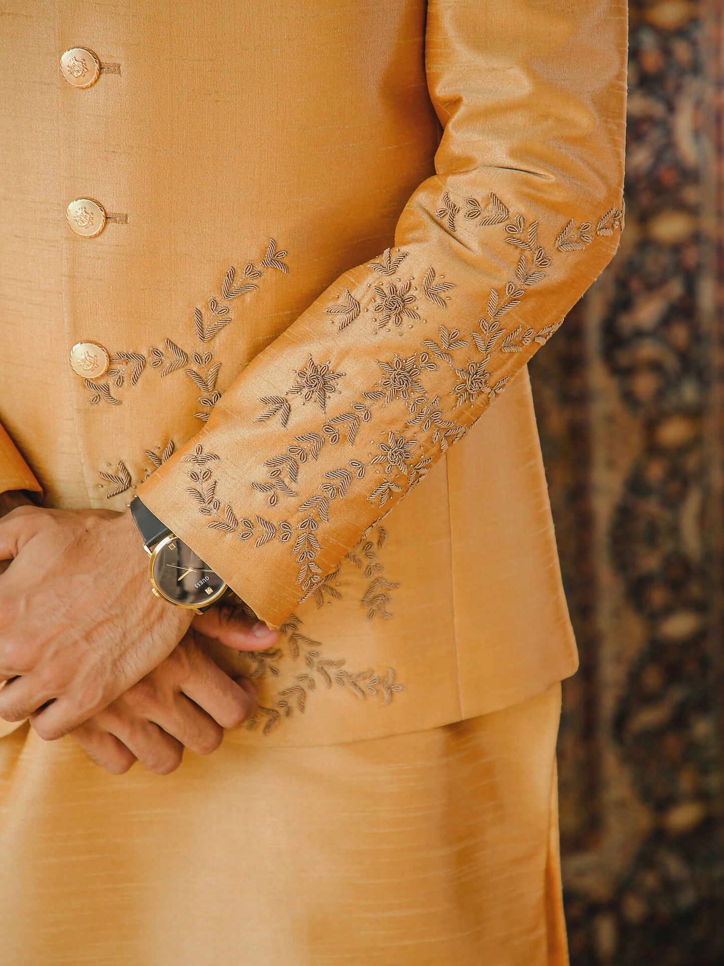 Gem Garments The Sartorial Edit Raw Silk Embellished Prince Coat-Payam