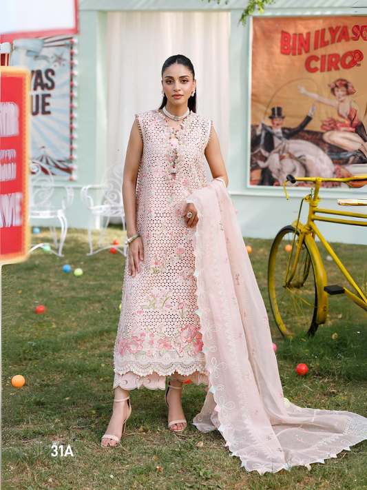 Light Pink Binilyas Carnival Lawn Embroidered Unstitched 3-Piece Suit-31A