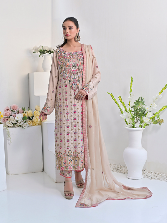 Ruby's Couture Wedding Collection Pure Silk Embellished Stitched 3-Piece Suit-Mastani