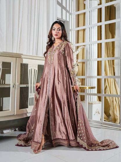 Farooq Hameed Studio Pariza Lux Festive'25 Glass Silk Embroidered Stitched 3-Piece Suit-Ayzel