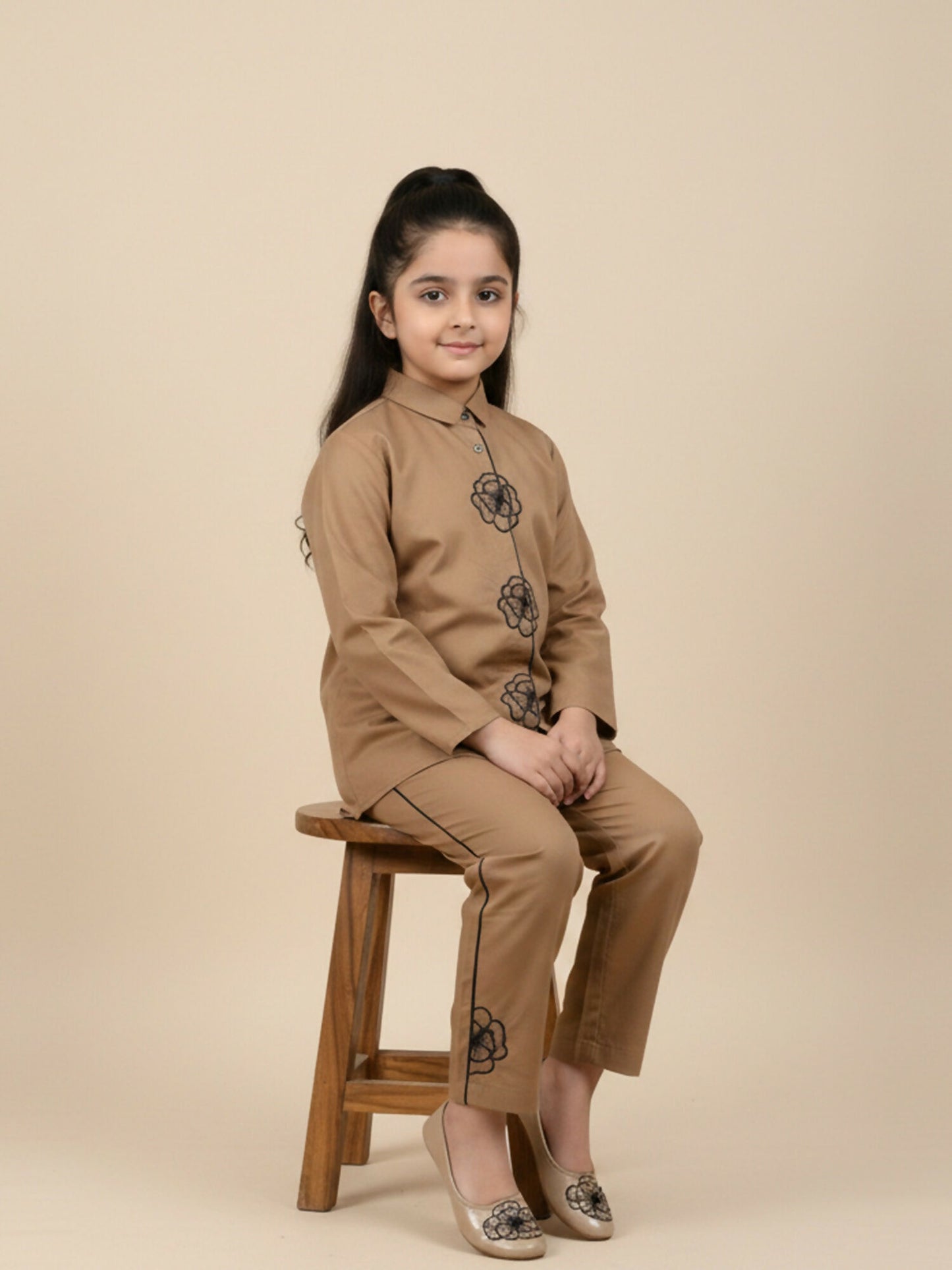 Velvour Girls Cotton Embroidered Co-Ord Set-VG182-A