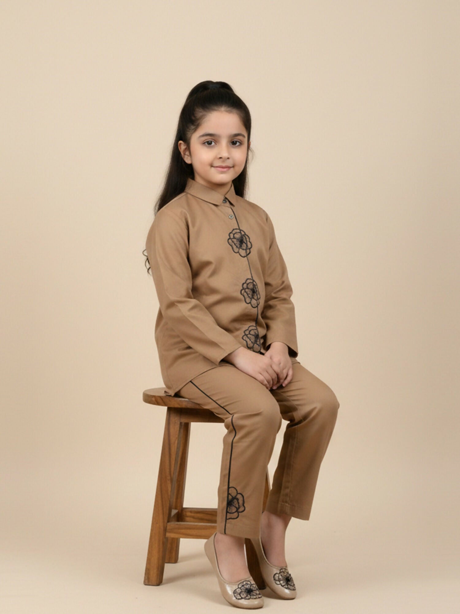 Velvour Girls Cotton Embroidered Co-Ord Set-VG182-A