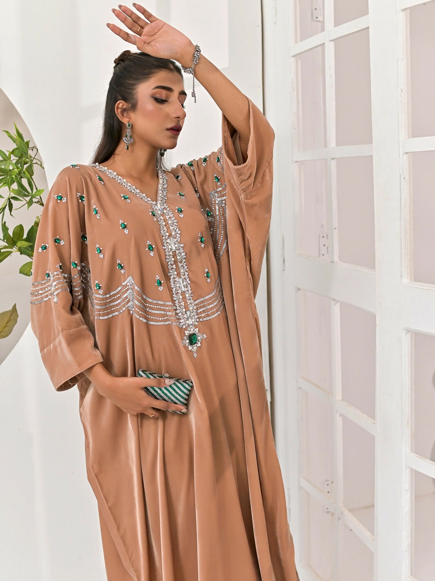 Farooq Hameed Studio Velvet Embroidered Kaftan Set-Dia