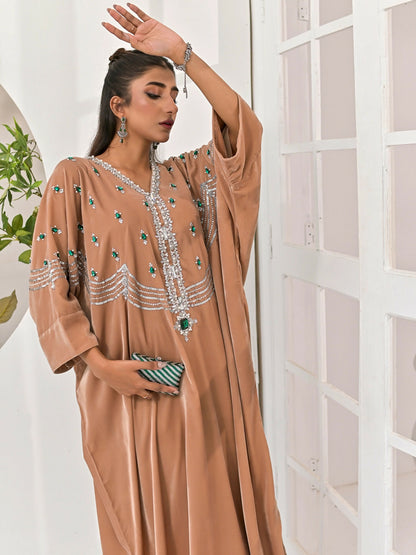 Farooq Hameed Studio Velvet Embroidered Kaftan Set-Dia