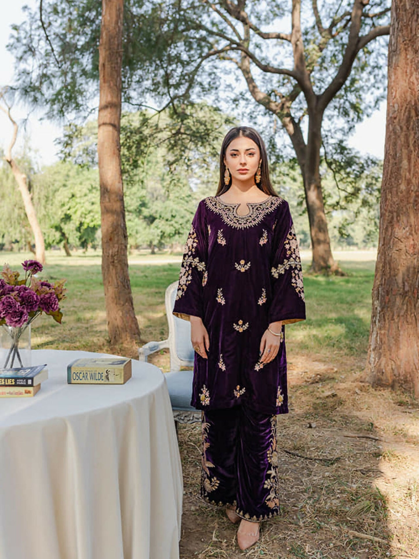 Panache Apparel Winter Edit Micro Velvet 9000 Embroidered Stitched 2-Piece Suit-Mehmal