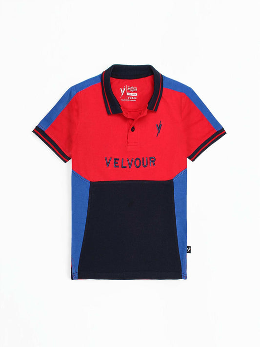 Velvour embroidered half sleeve polo shirt for boys and men with tipped collar, breathable piqué fabric, and regular fit – perfect for stylish summer wear