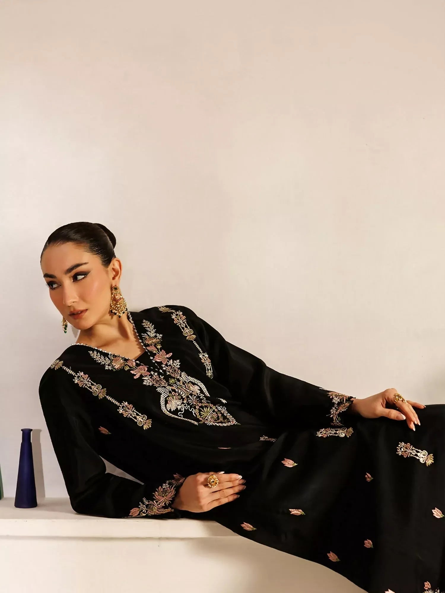 Panache Apparel Noore Eid Edit Raw Silk Embroidered Kaftan Set-Mahira