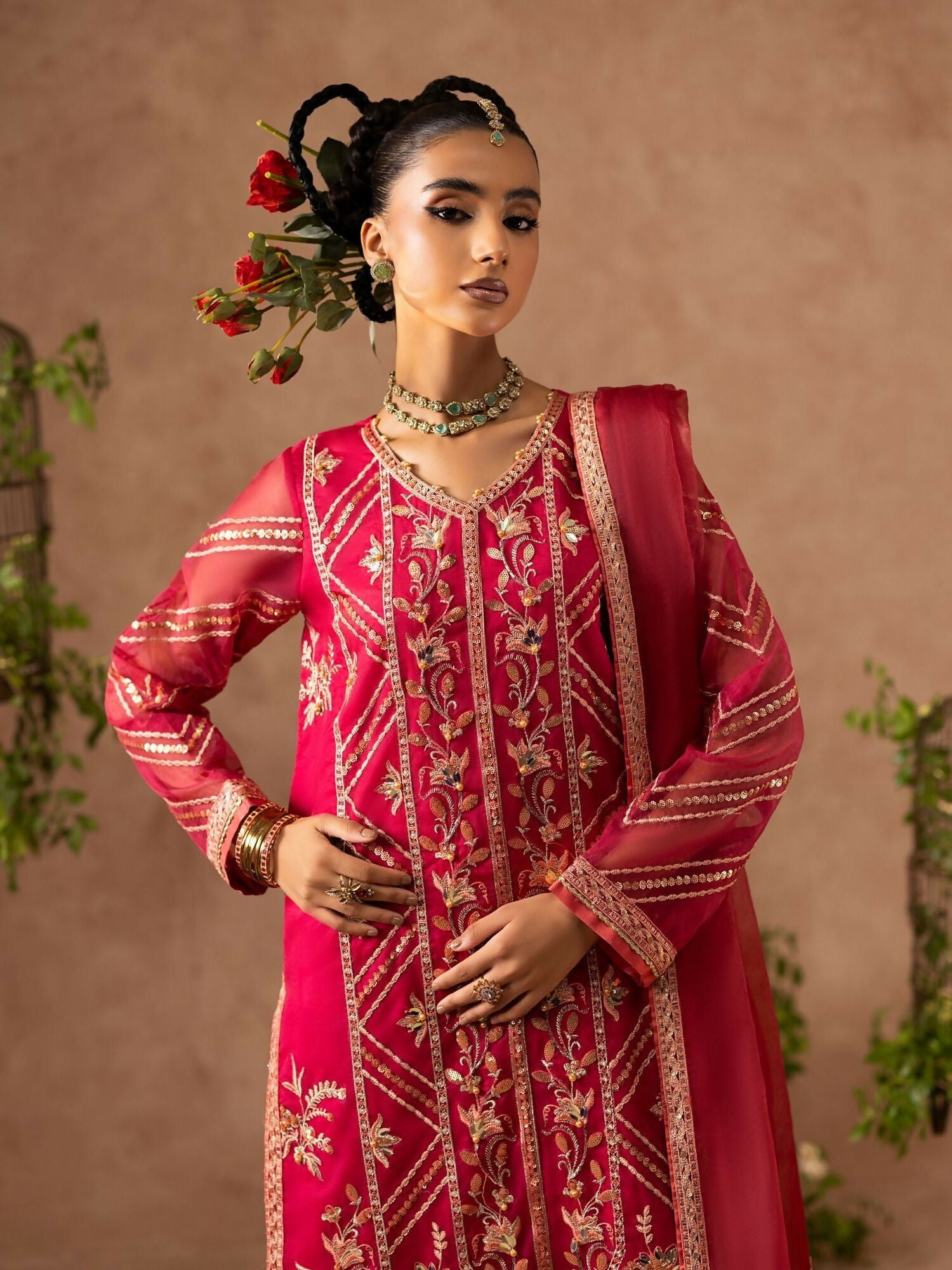 Shurooq Geet Organza Embroidered Stitched 3-Piece Suit-Shaan
