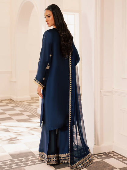 Allure By IH Be-My-Guest Thai Silk Embroidered Stitched 3-Piece Suit-Midnight
