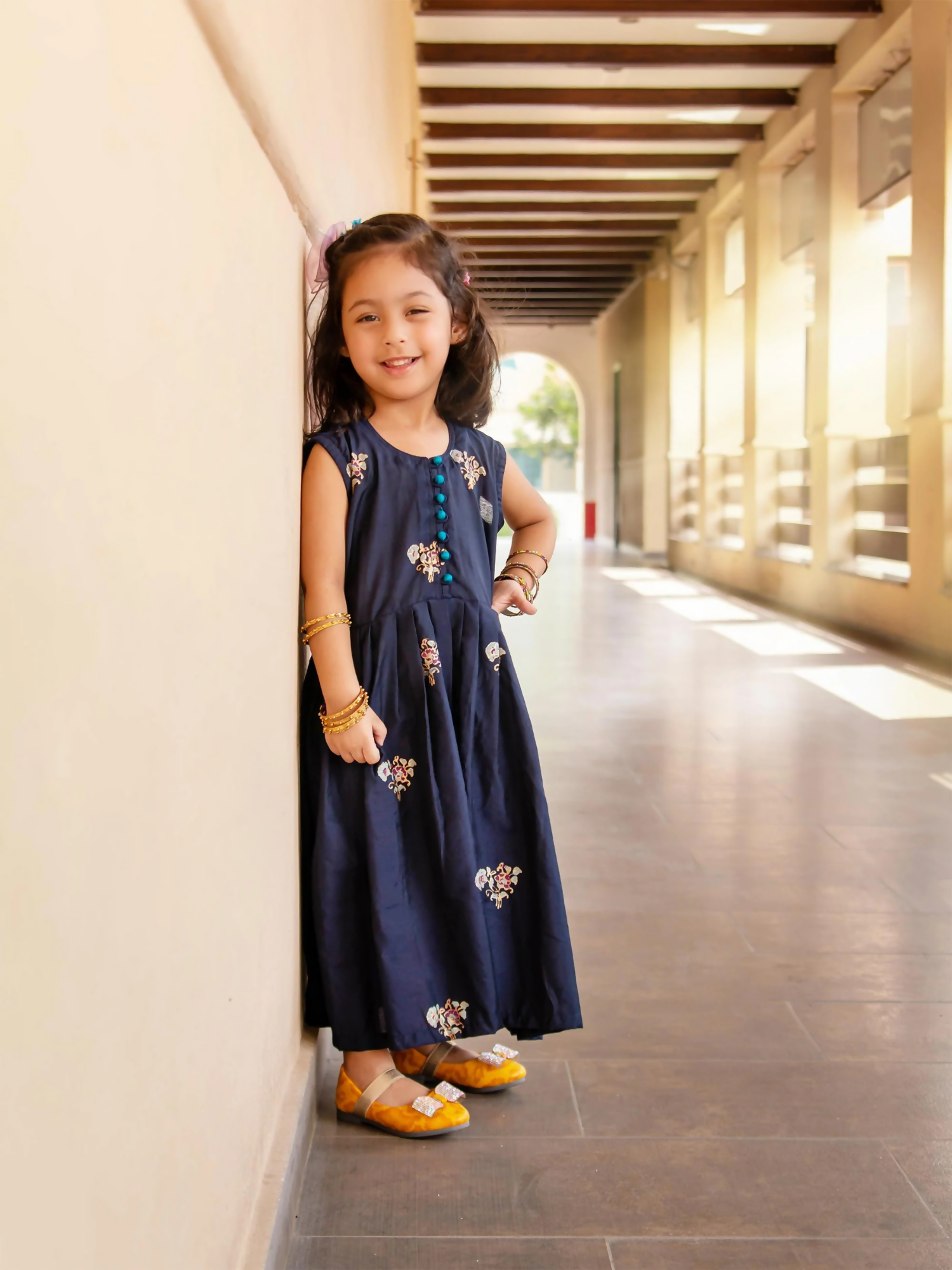 Kidoz Kloset Cotton Silk Printed Frock- Stary Night-Block Print Frock