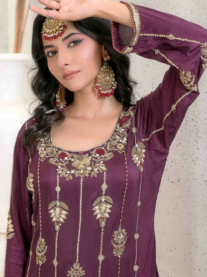 Ruby's Couture Ashiyana Pure Silk Embellished Stitched 3-Piece Suit-Parizaad