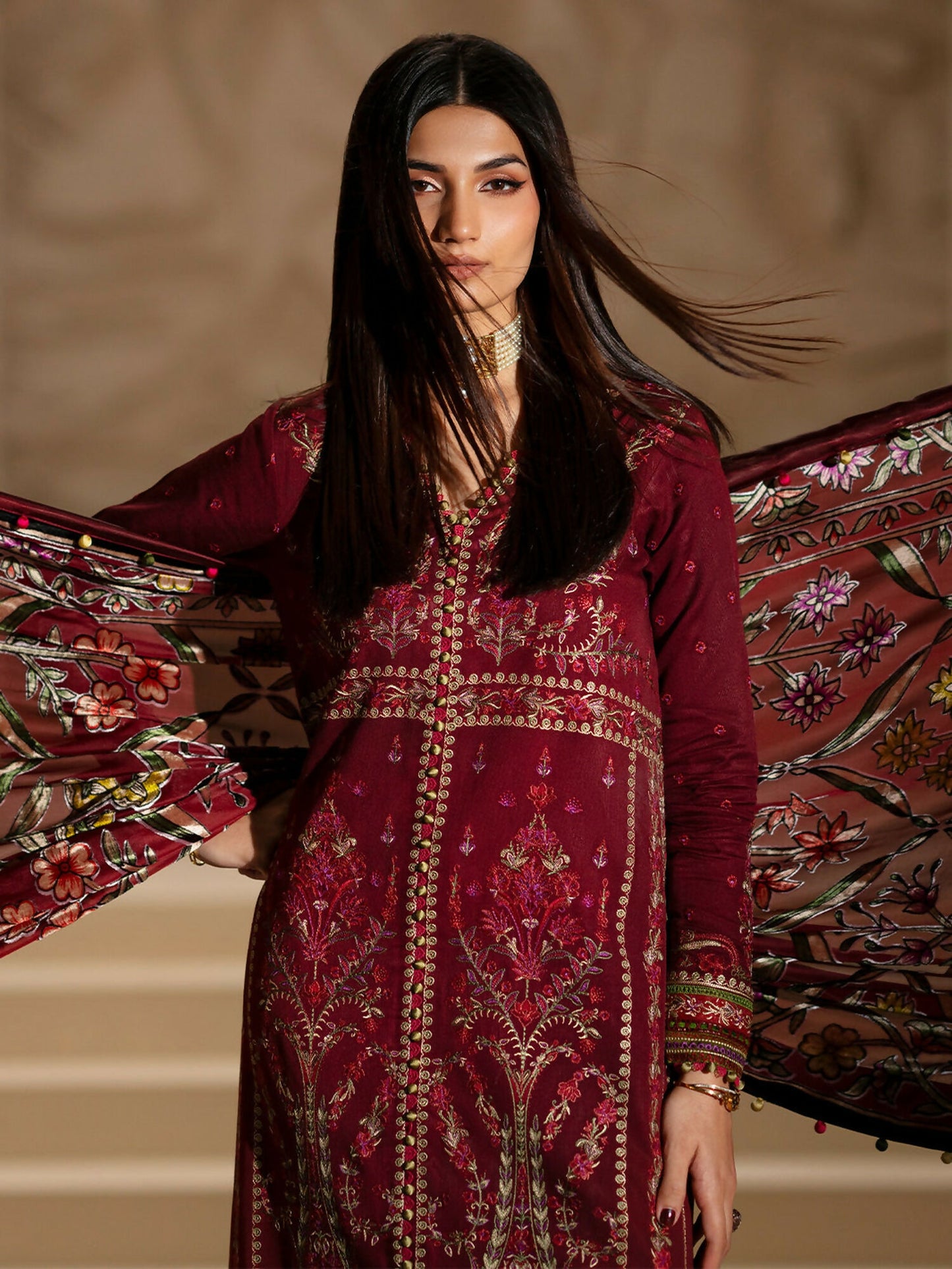Binilyas Saqqara Kotrai Embroidered Stitched 3-Piece Suit-165-A