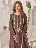 Ruby's Couture ShIreen Raw Silk Embroidered Stitched 3-Piece Suit-Pasbaan