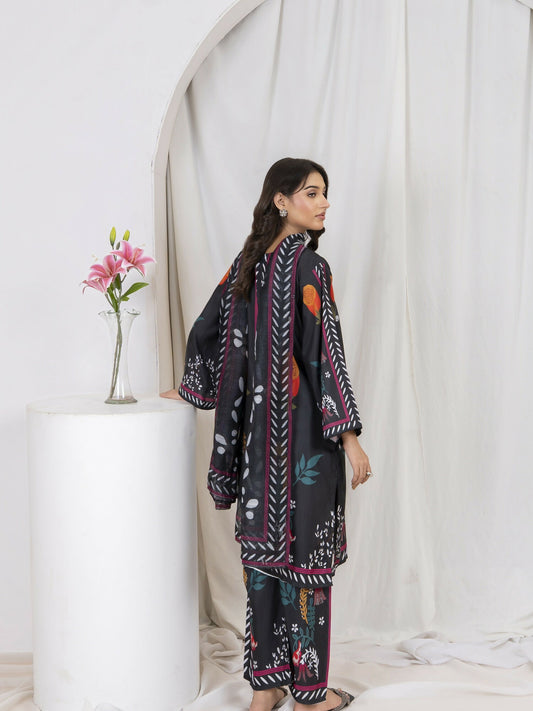 Stylish Collection Lawn Printed Stitched 3-Piece Suit-Rukhsar Black