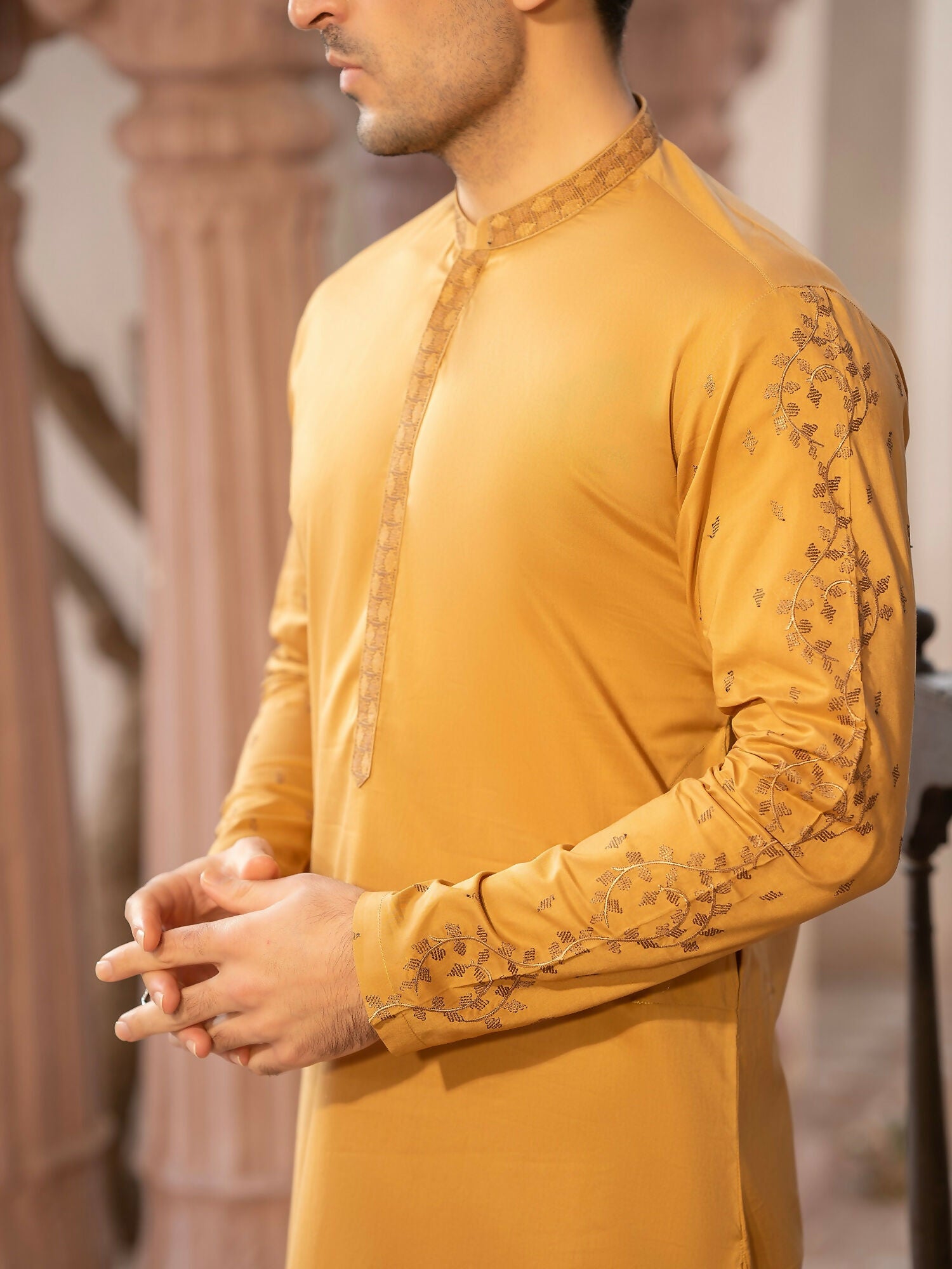 Fabrich Men Embroidered Cotton Unstitched Shalwar Kameez-GTS-MCE-037
