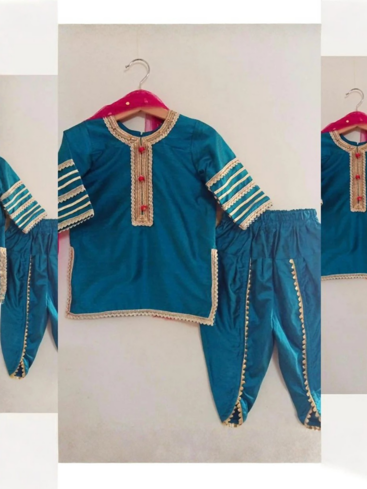 Kidoz Kloset Cotton Silk Stitched 3-Piece Suit-Peacock Blue