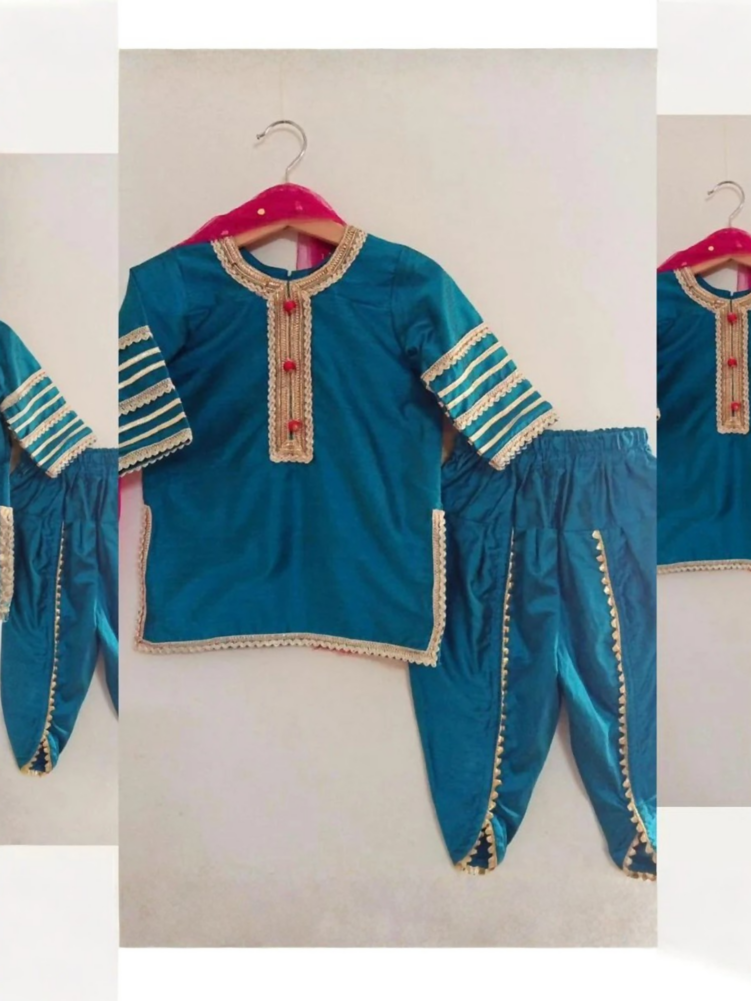 Kidoz Kloset Cotton Silk Stitched 3-Piece Suit-Peacock Blue