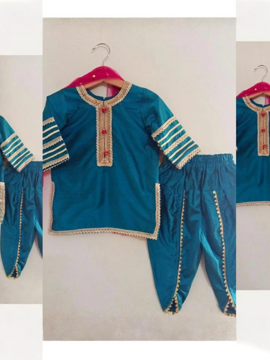 Kidoz Kloset Cotton Silk Stitched 3-Piece Suit-Peacock Blue