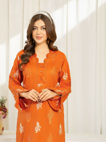 Panache Apparel Sunlit Essentials Cotton Lawn Embroidered Stitched Suit-Rust